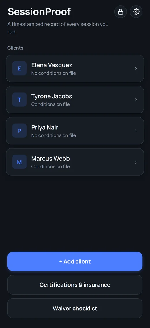 The client list in the app.